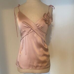 Pink Satin Y2K Camisole with Floral Detail